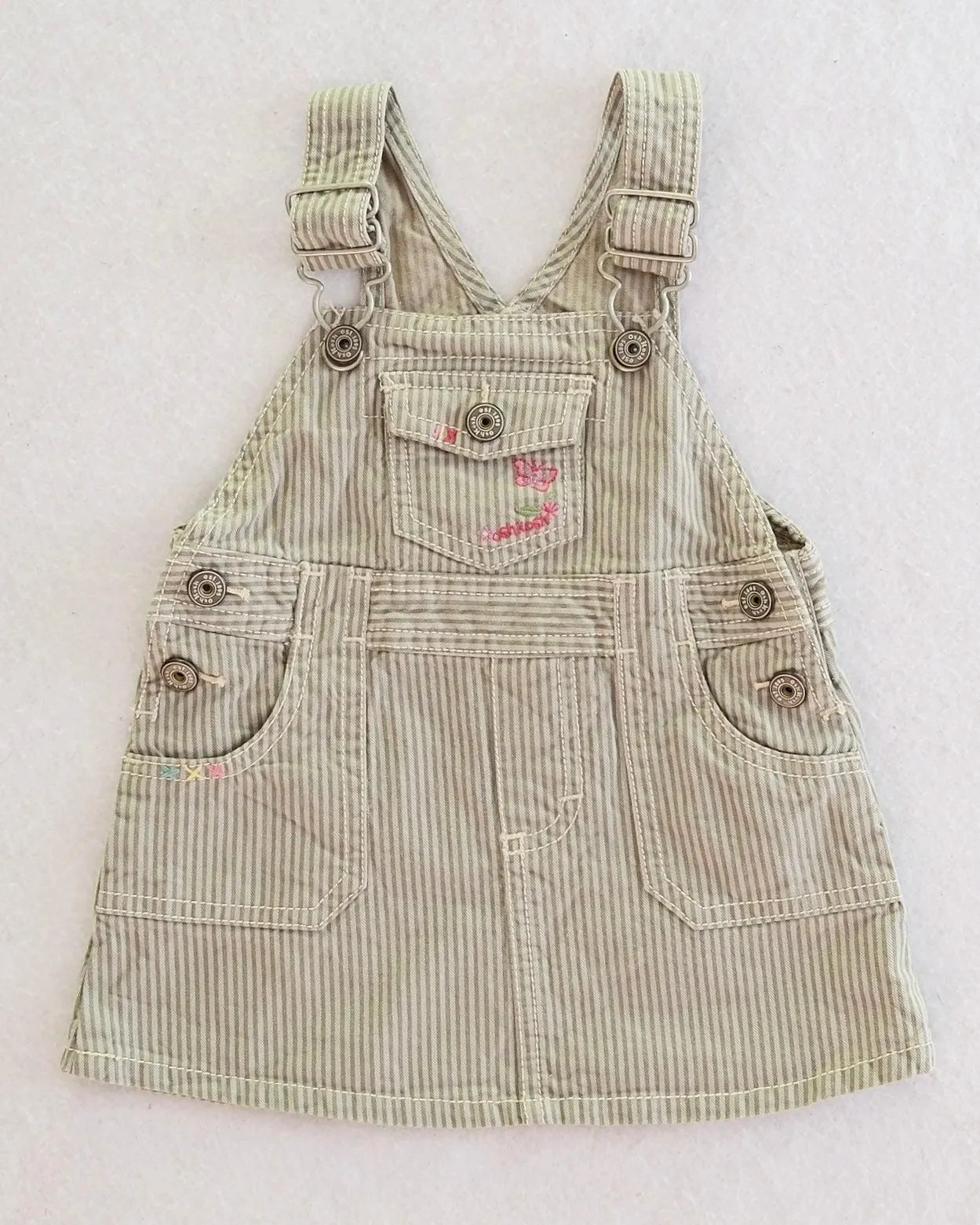 Y2K OshKosh B'Gosh Baby Green Stripe Overall Dress: Size 12 Months