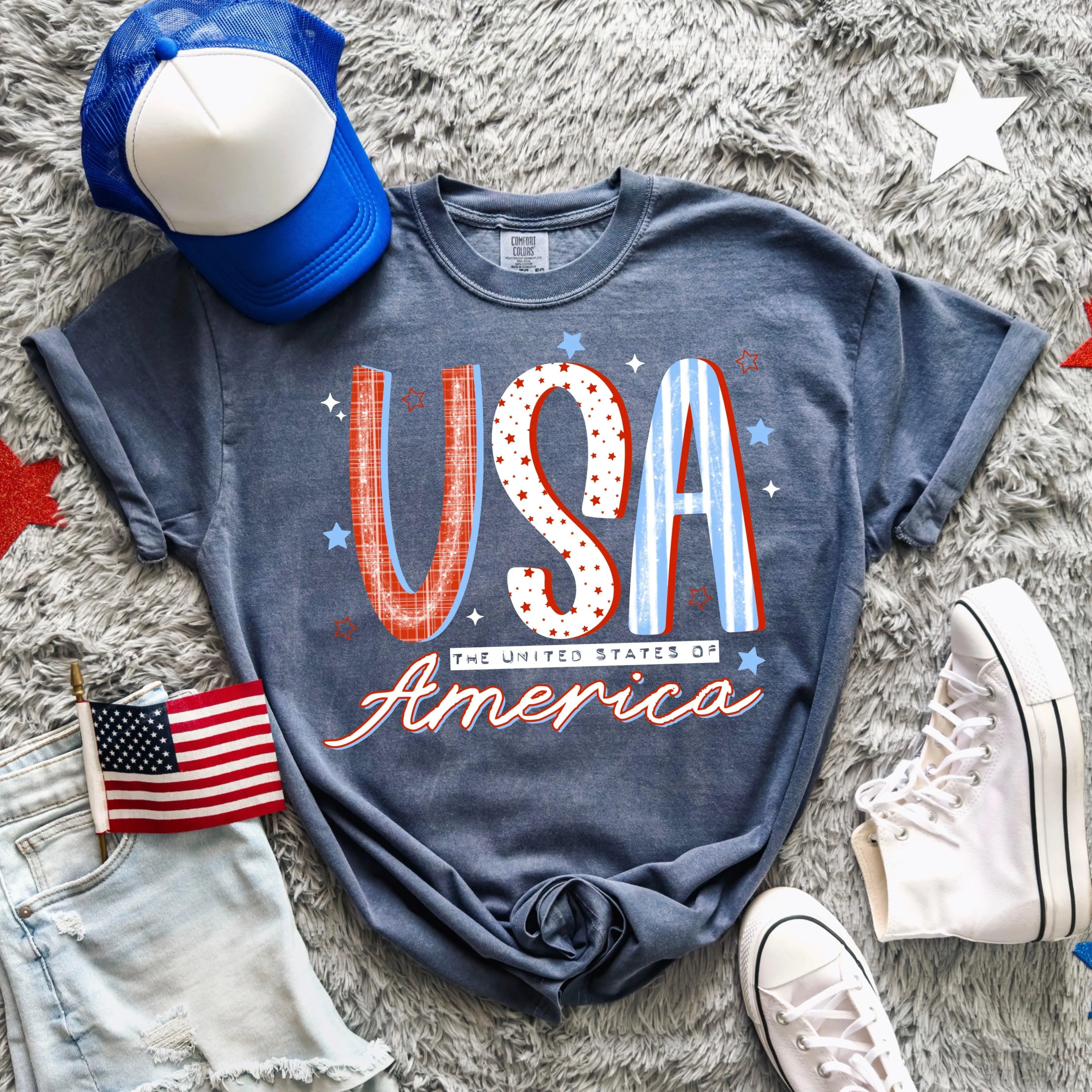 🇺🇸 USA America Patriotic Graphic Tee | Fourth of July Shirt | Red White Blue Summer Tee | Vintage USA Independence Day Top ⭐🦅