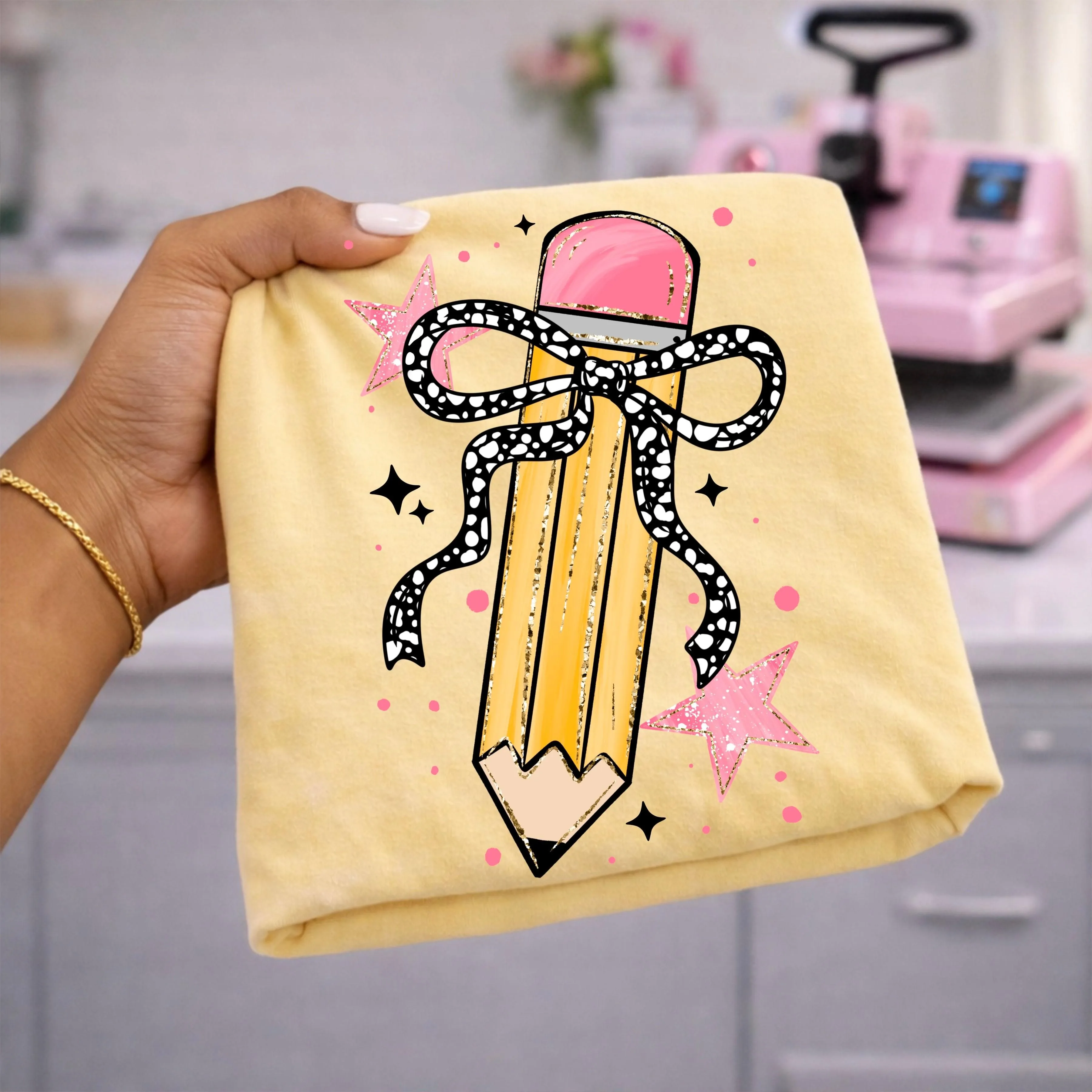 ✏️ Cute Pencil Bow Teacher Graphic Tee | Back To School Shirt | Teacher Appreciation Tee | Coquette School Supplies Shirt 🍎🎀