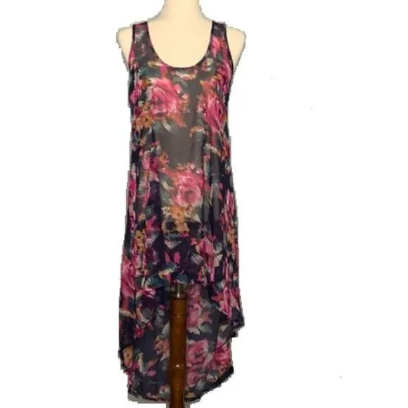 Product image for Mezzanine Boutique Hi Low Sheer Floral Print Tank Cover up Dress M