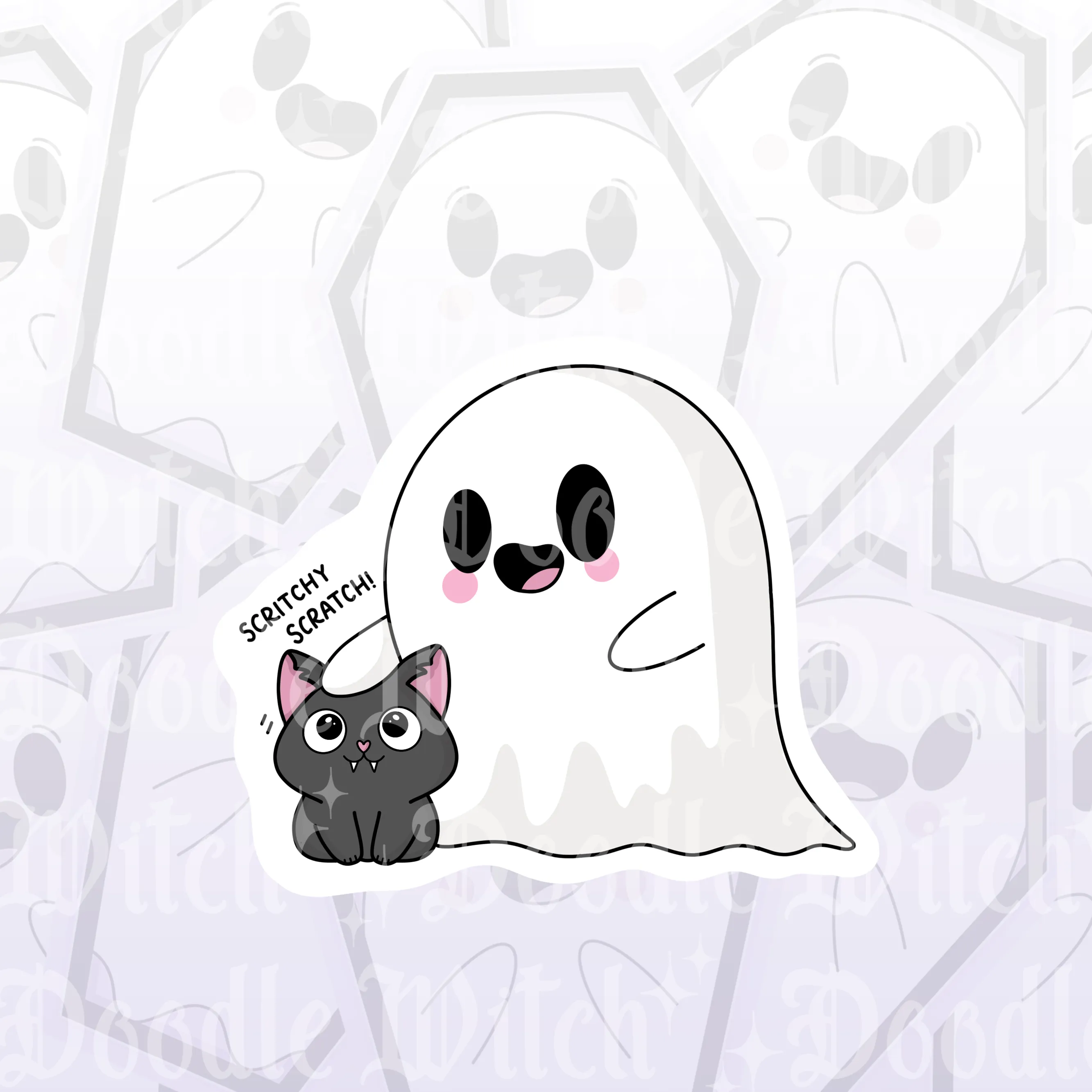 Scritchy Scratch Ghost & Cat Sticker