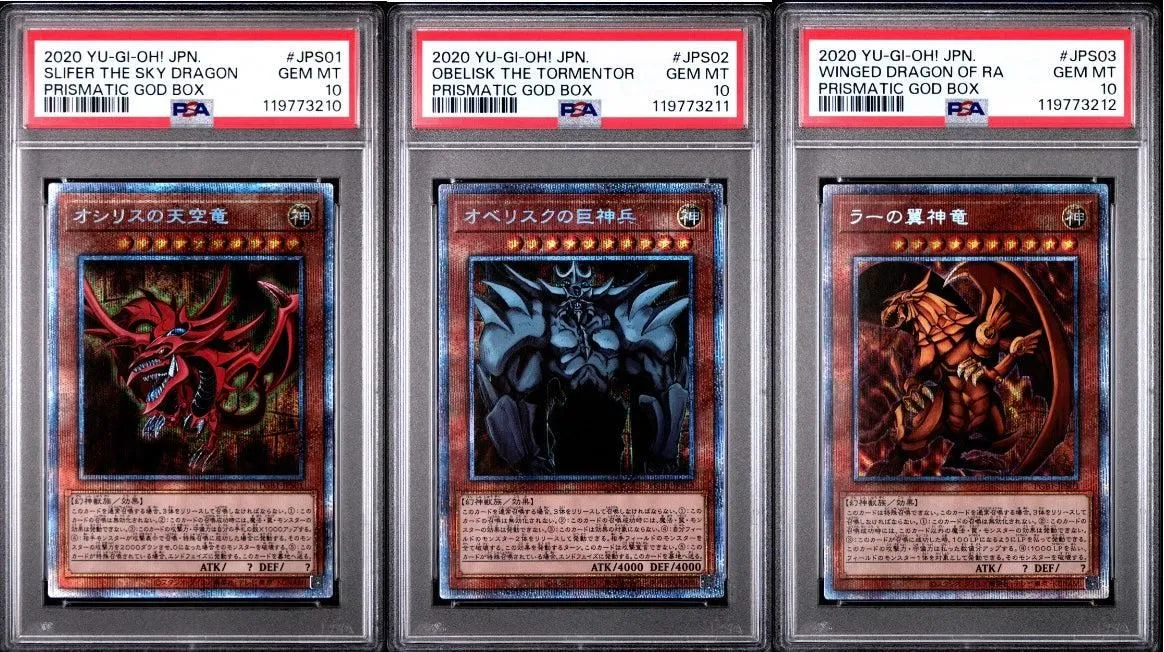 PSA 10 2020 YU-GI-OH! JP PRISMATIC GOD BOX - SET OF 3: SLIFER, OBELISK, RA (SEQUENTIAL SET OF 3)
