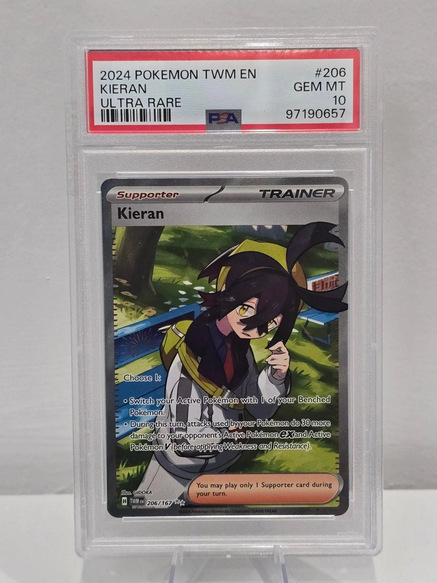 Kieran #206/167 Ultra Rare — Twilight Masquerade (2024) — PSA 10 Gem Mint