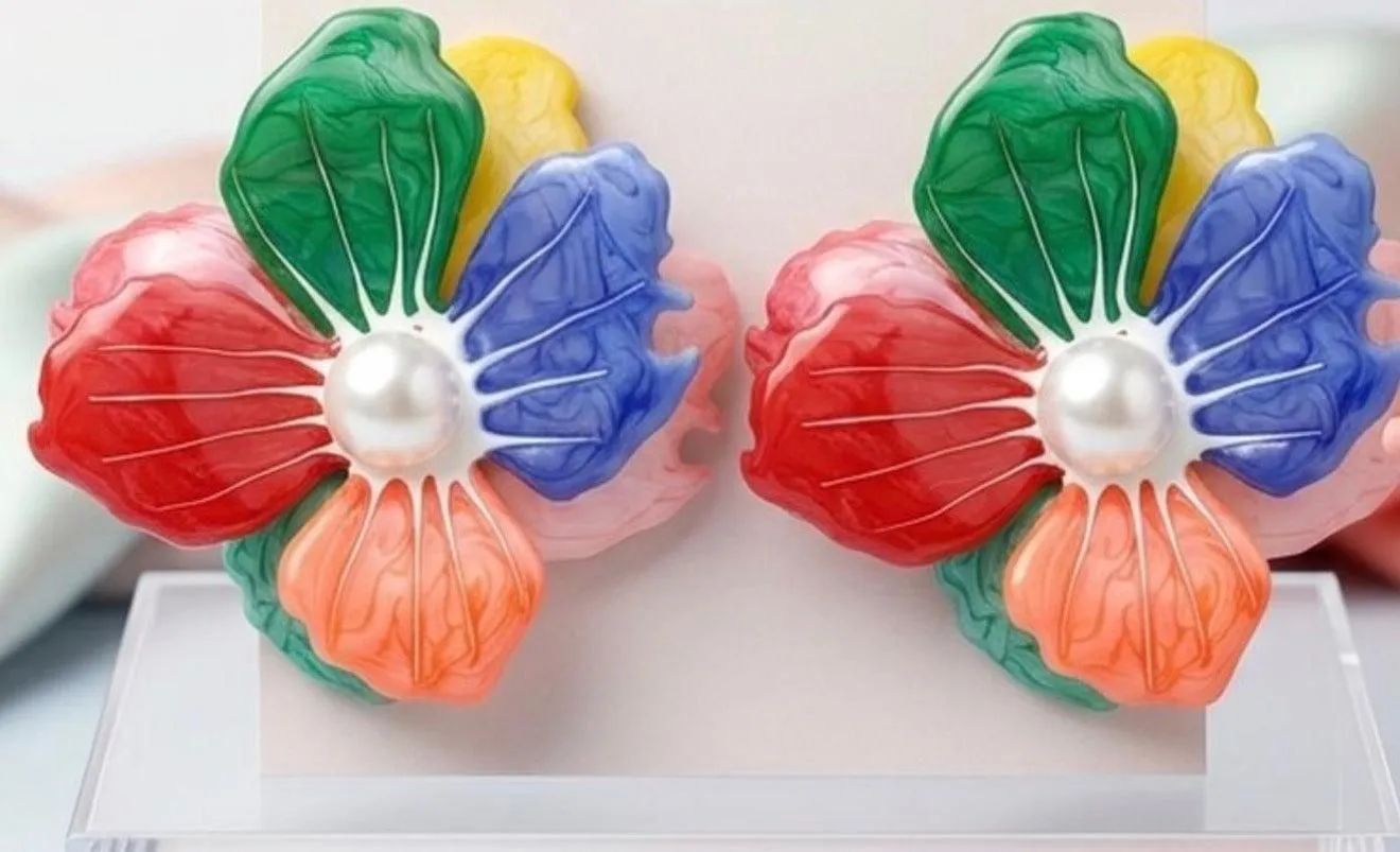 Multi Oversized Stud Painted Petal Flower Earrings