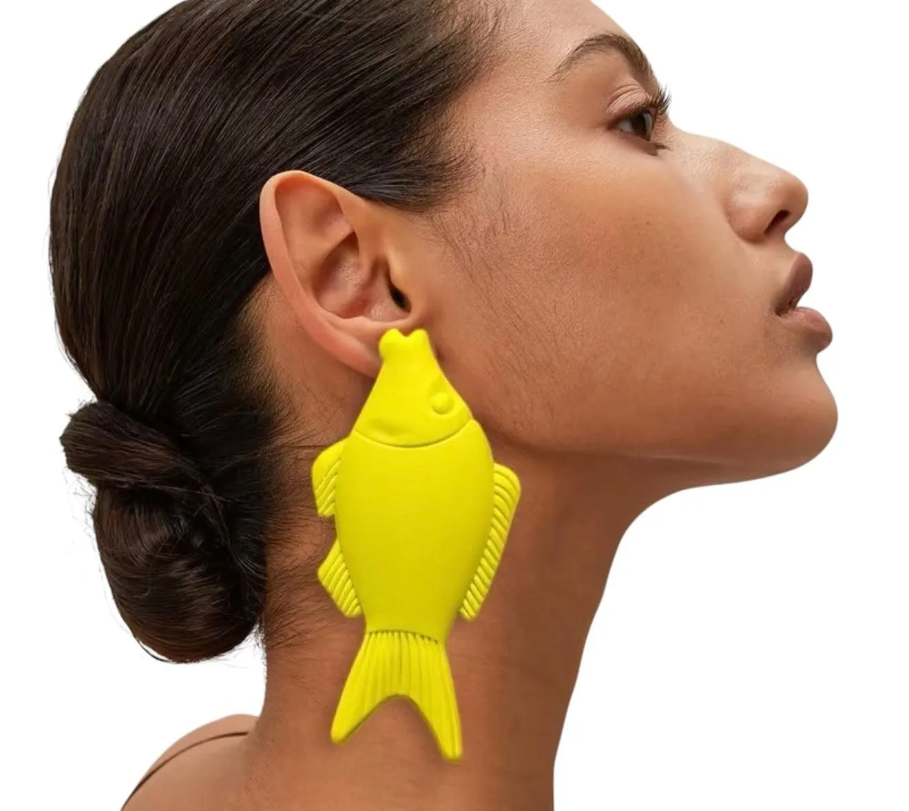 Exaggerated Yellow Fish Post Earrings