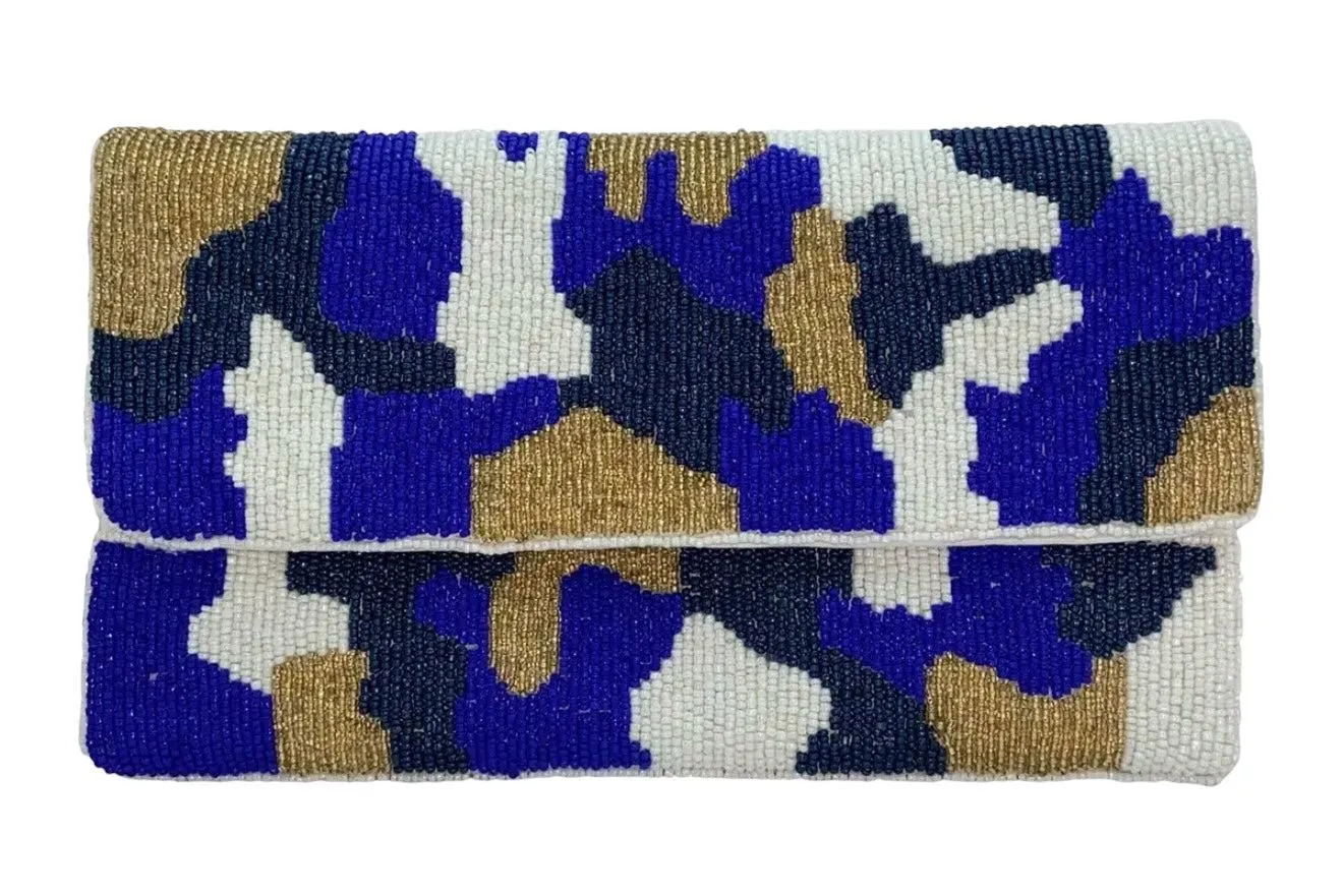 Royal Blue, Gold, and White Camouflage Clutch