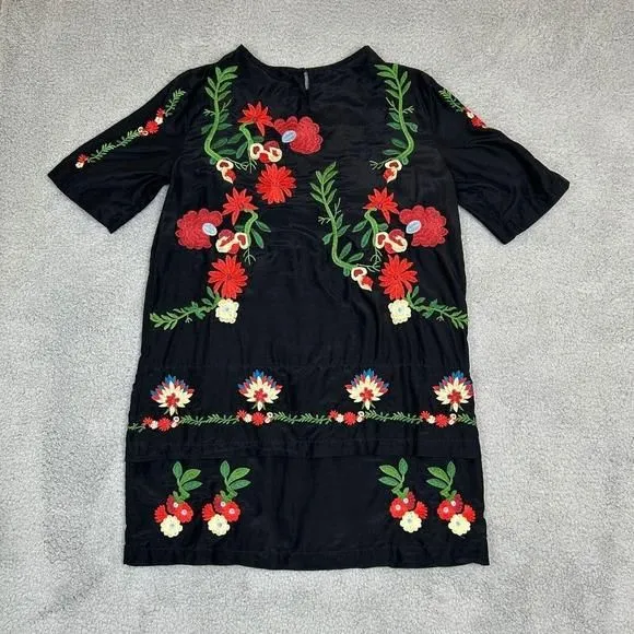 zara black floral embroidered dress Embroidered Dress
