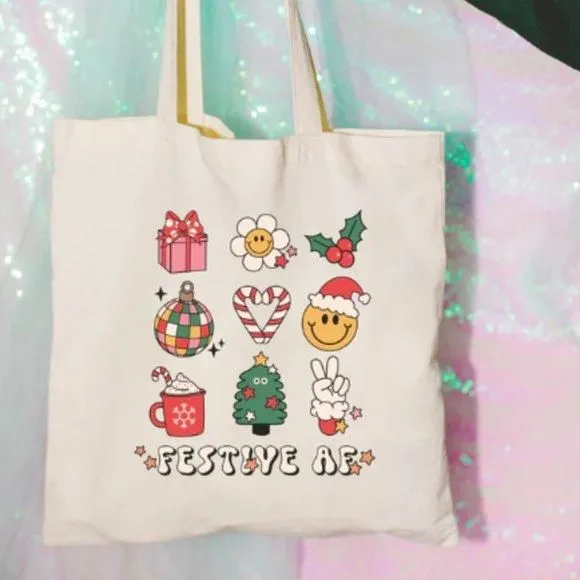 Product image for Festive AF Christmas NEW tan tote bag
