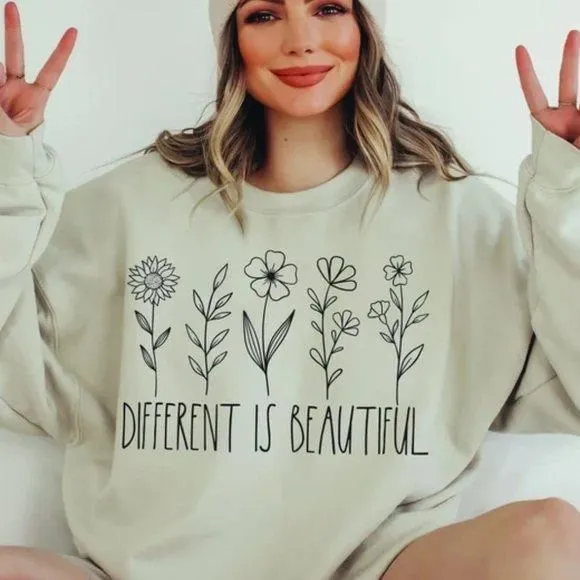 Product image for Different is Beautiful NEW tan crewneck sweatshirt
