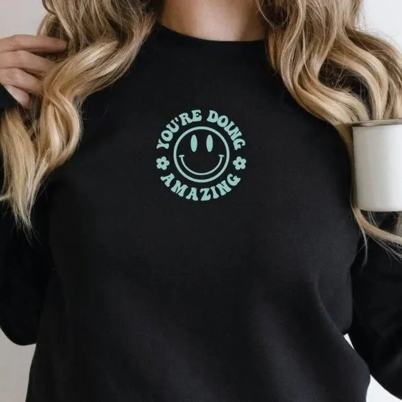 Product image for You're Doing Amazing NEW black blue crewneck sweater