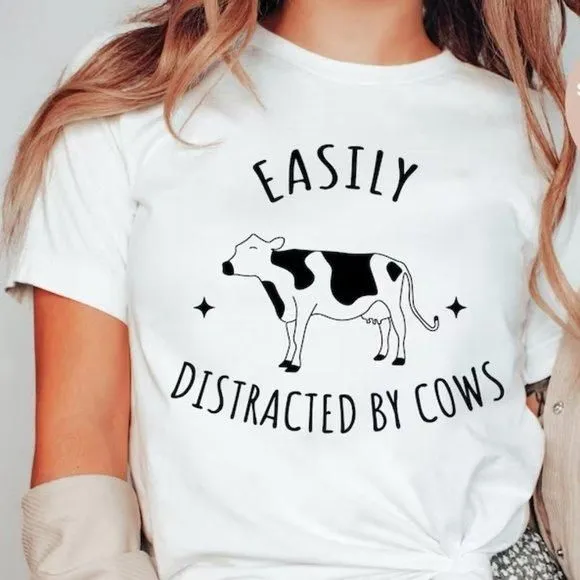Product image for Easily Distracted by Cows NEW white short sleeve shirt