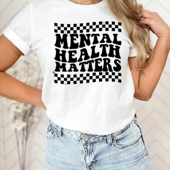 Product image for Mental Health Matters Checkered NEW white short sleeve shirt