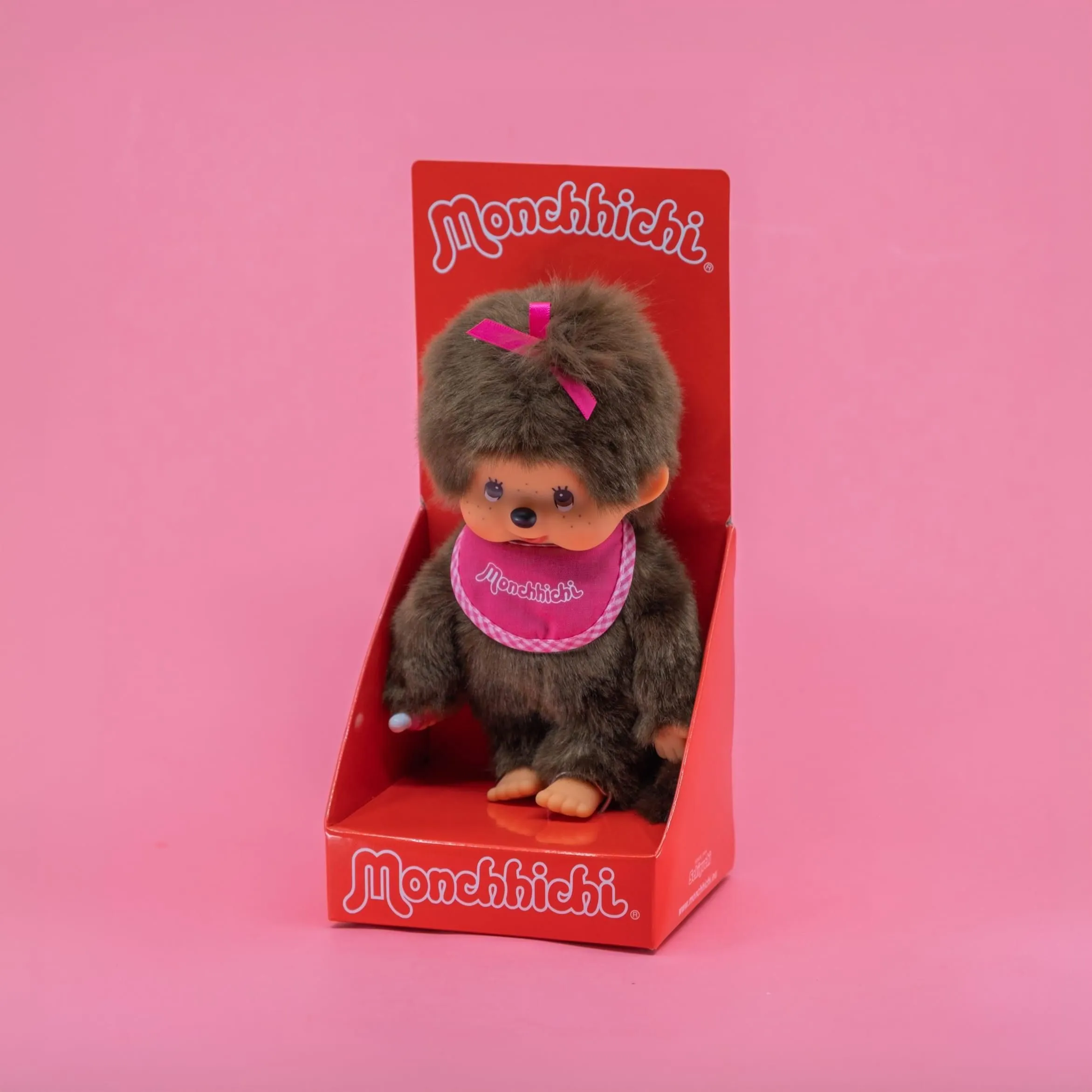 Classic Girl Monchhichi 8" Plush with Pink Bib