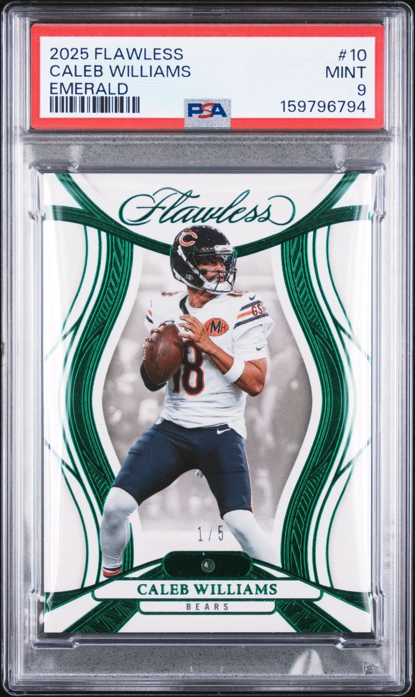 2025 Panini Flawless Caleb Williams Emerald #10 PSA 9 1/5
