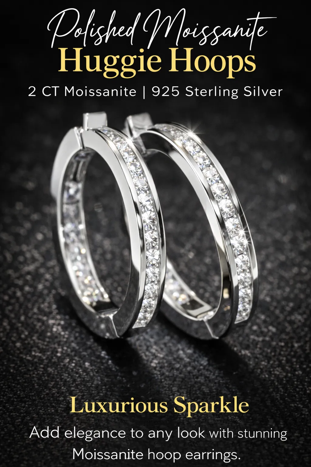 2 ct Moissanite Sterling Silver Huggie Hoop Earrings