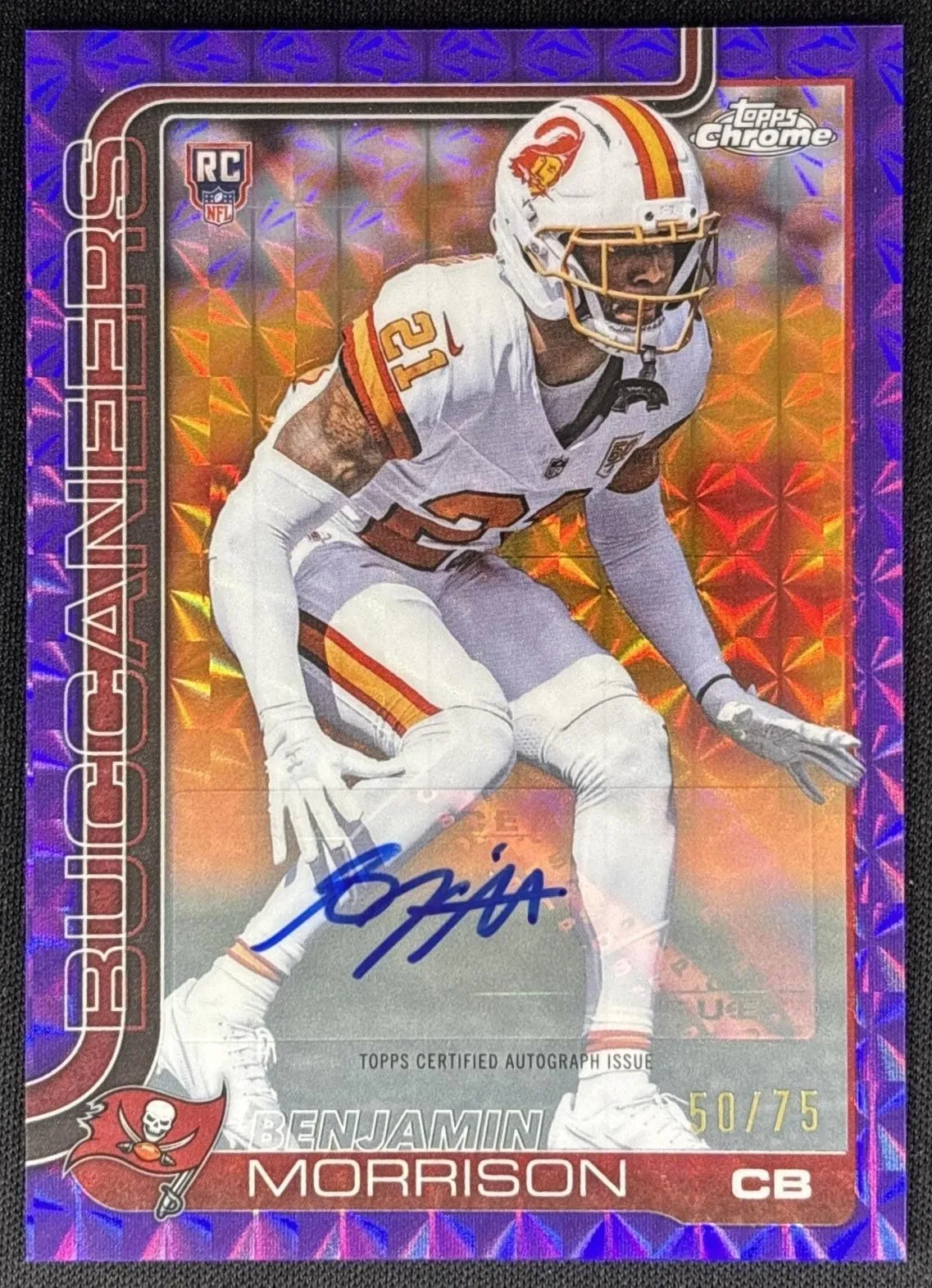 Benjamin Morrison 2025 Chrome Rookie Auto Purple Geometric Refractor /75 Buccaneers
