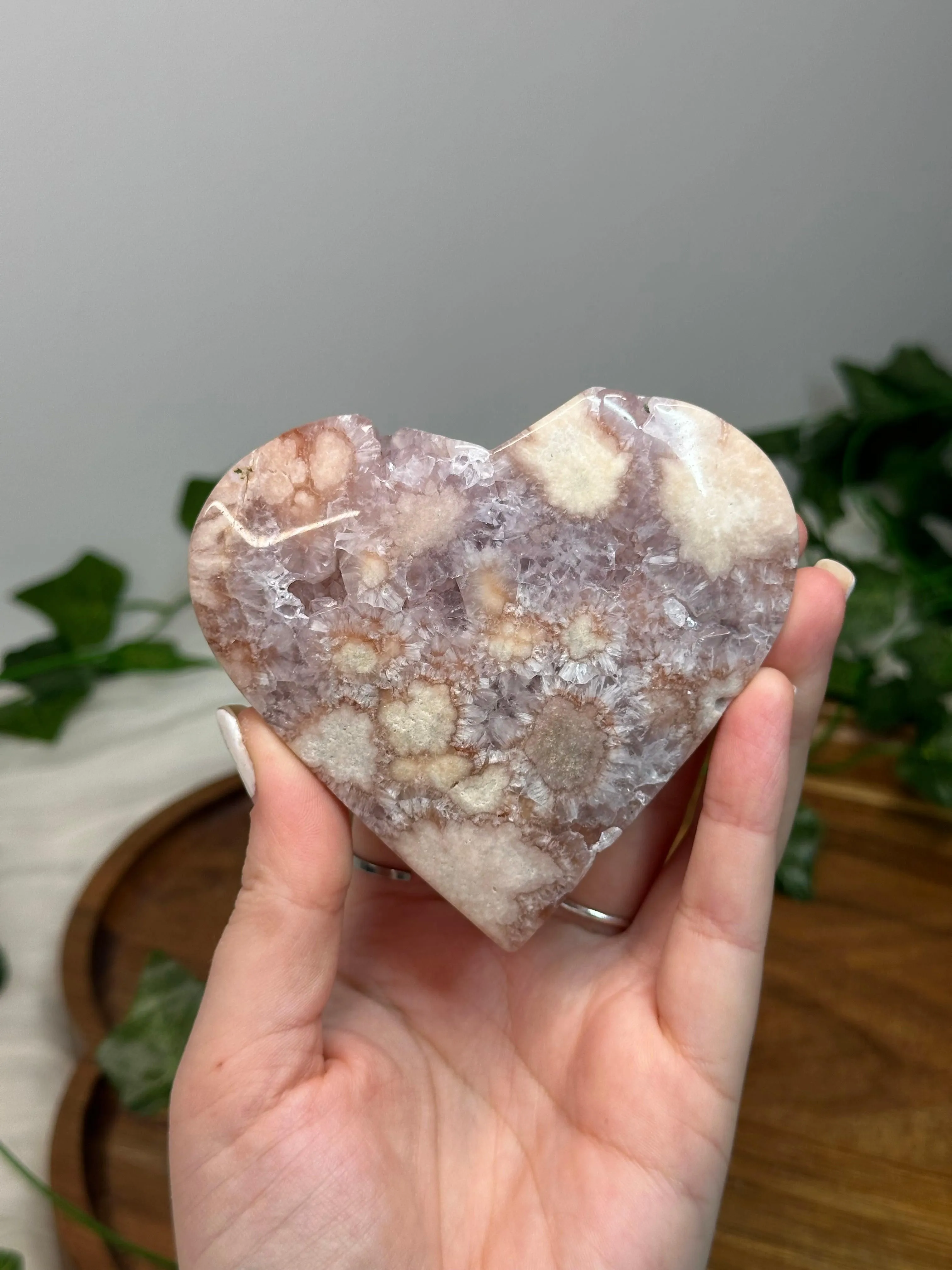 Flower Agate X Pink Amethyst Heart