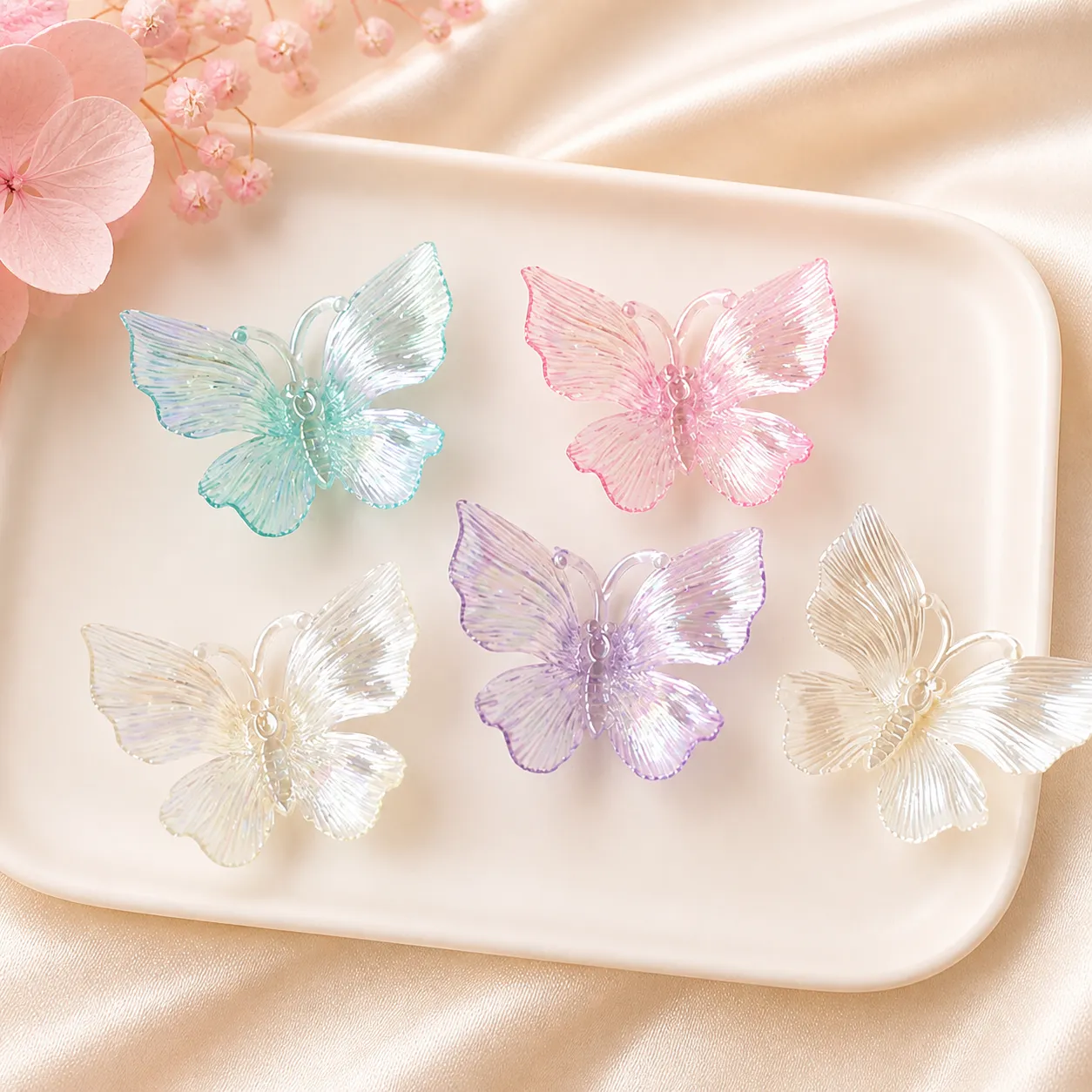 UV Colored 3D Butterfly Charms – 50 × 58mm (5-Piece Set, Multiple Options)