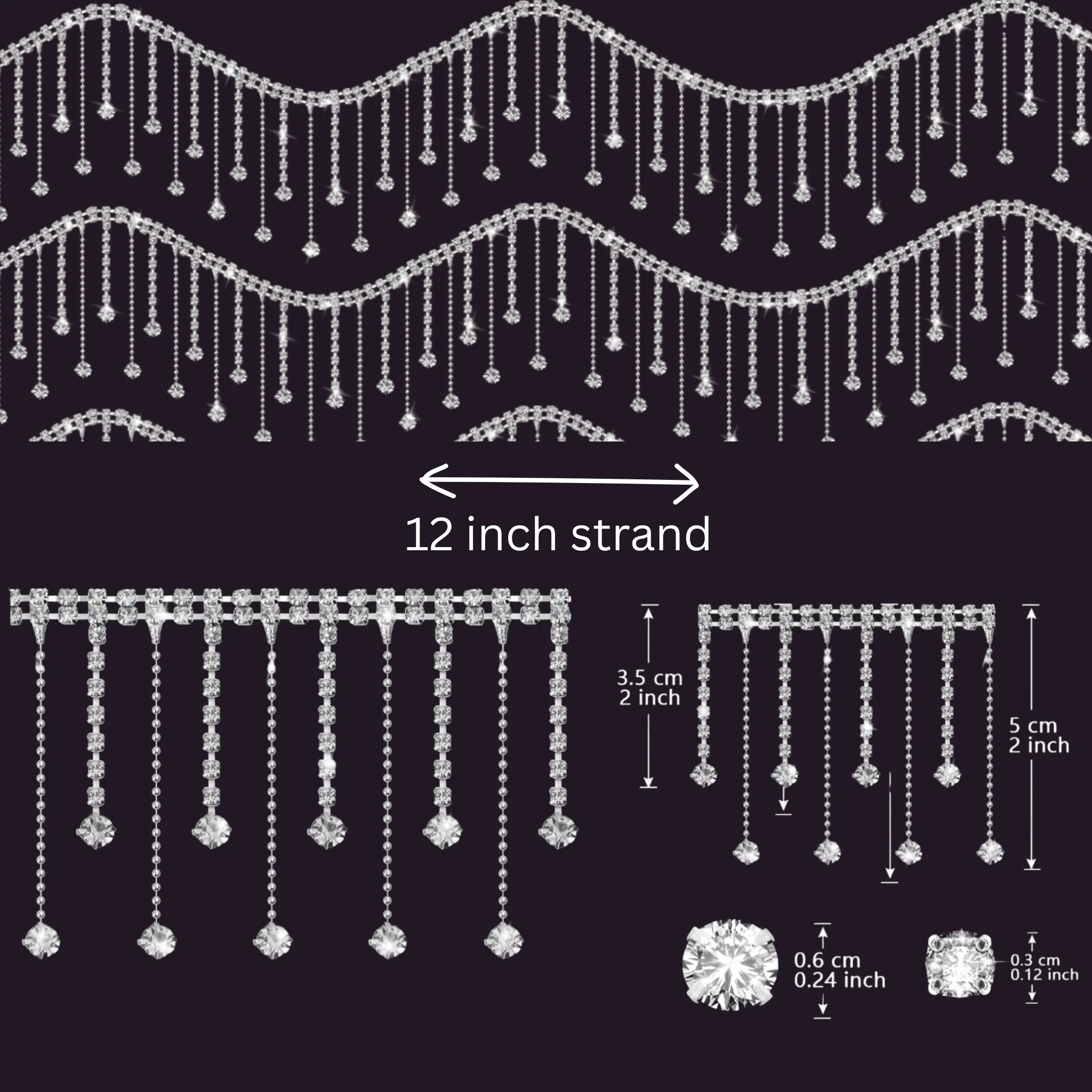 Rhinestone Fringe Trim – 12 Inch Strand