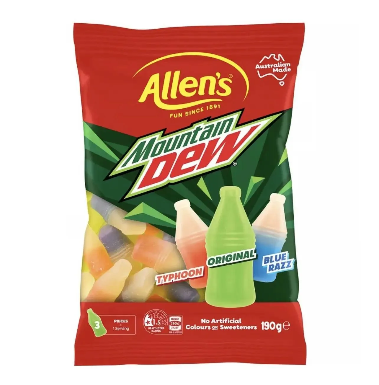 Allen’s Mountain Dew Lollies – Assorted Candy Jellies (Australia)