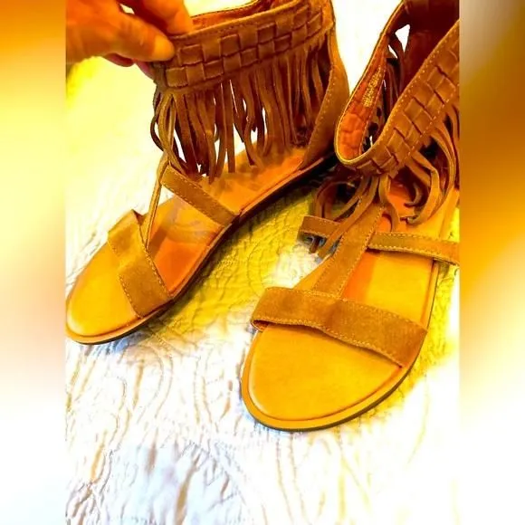 Product image for Summer Festival Sandals Size 8 Leather Fringe Flat