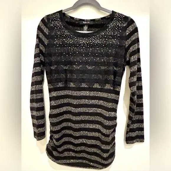 Product image for Sweater Mini Dress Gothic Style Strips & Lace Black & Gray S Long Sleeve
