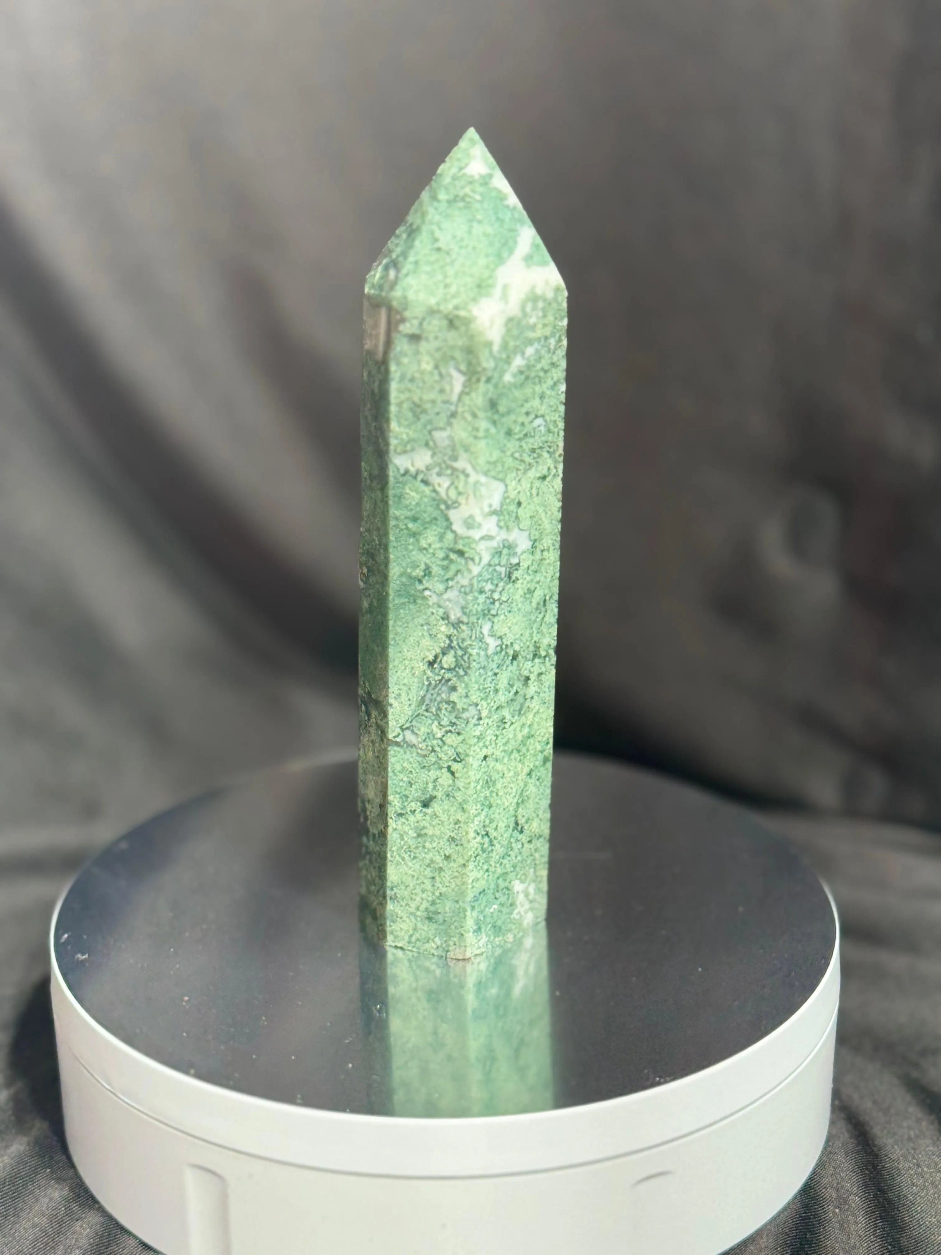 Moss Agate Crystal Tower