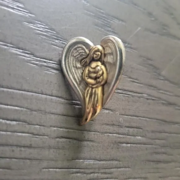 Product image for Vintage Angel pin brooch heart two toned Camco