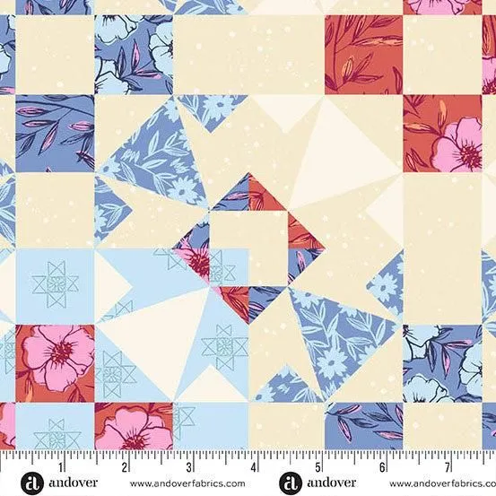 Petals and Stitches Garden Blocks Denim Andover A-1573-B Half Yard