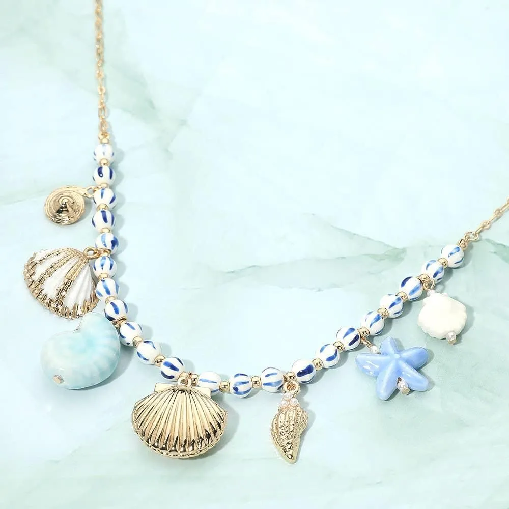 J12. Ocean Inspired Pendant Coastal Charm Beaded Necklace