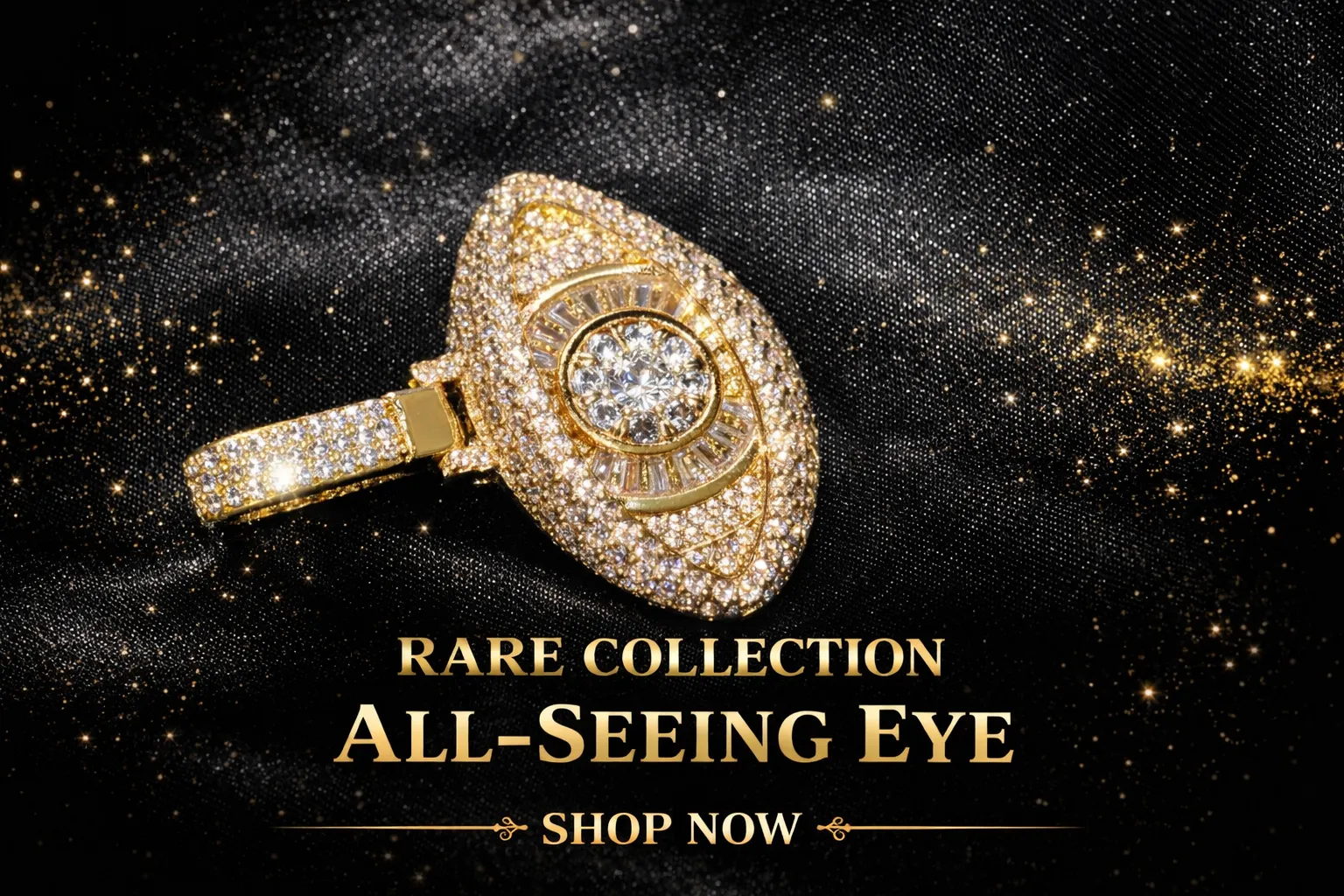 Gold Plated Iced Out All Seeing Eye Pendant CZ & Moissanite