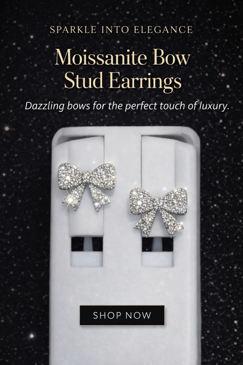 Sterling Silver Iced Out Bow Stud Earrings .75ct Moissanite Screw Back