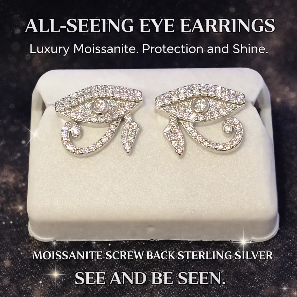 925 Sterling Silver 1ct Moissanite All Seeing Eye Screw Back Stud Earrings