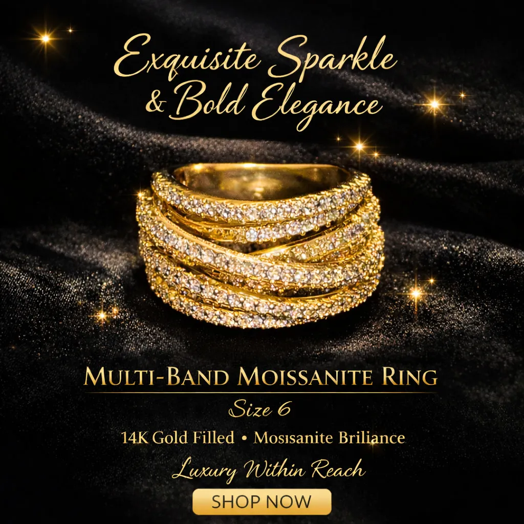 Size 6 Multi Band 14K Gold Filled Moissanite Accent Ring