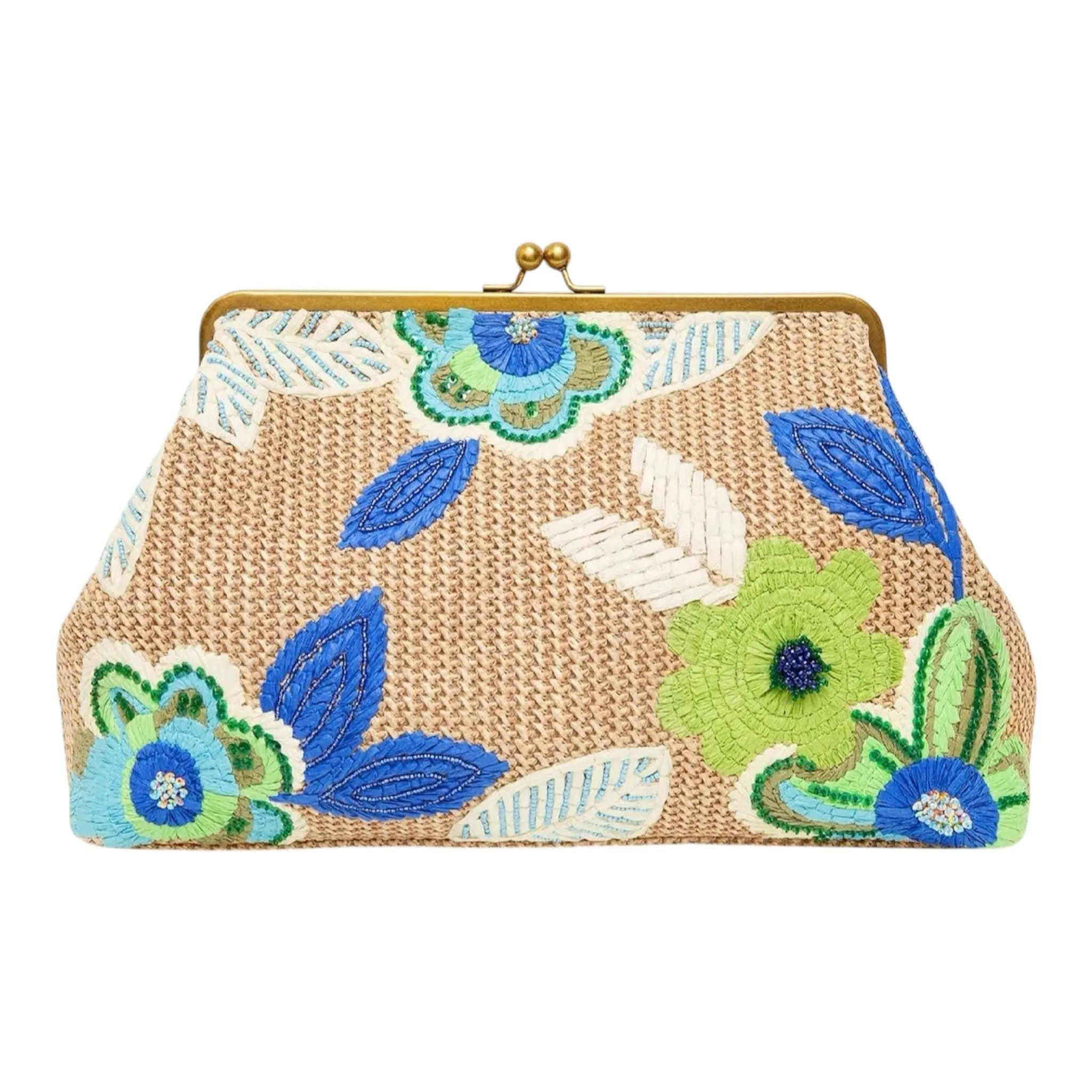 Lime Blue Grace Novelty Oversized Clutch: Cool Lagoon Raffia