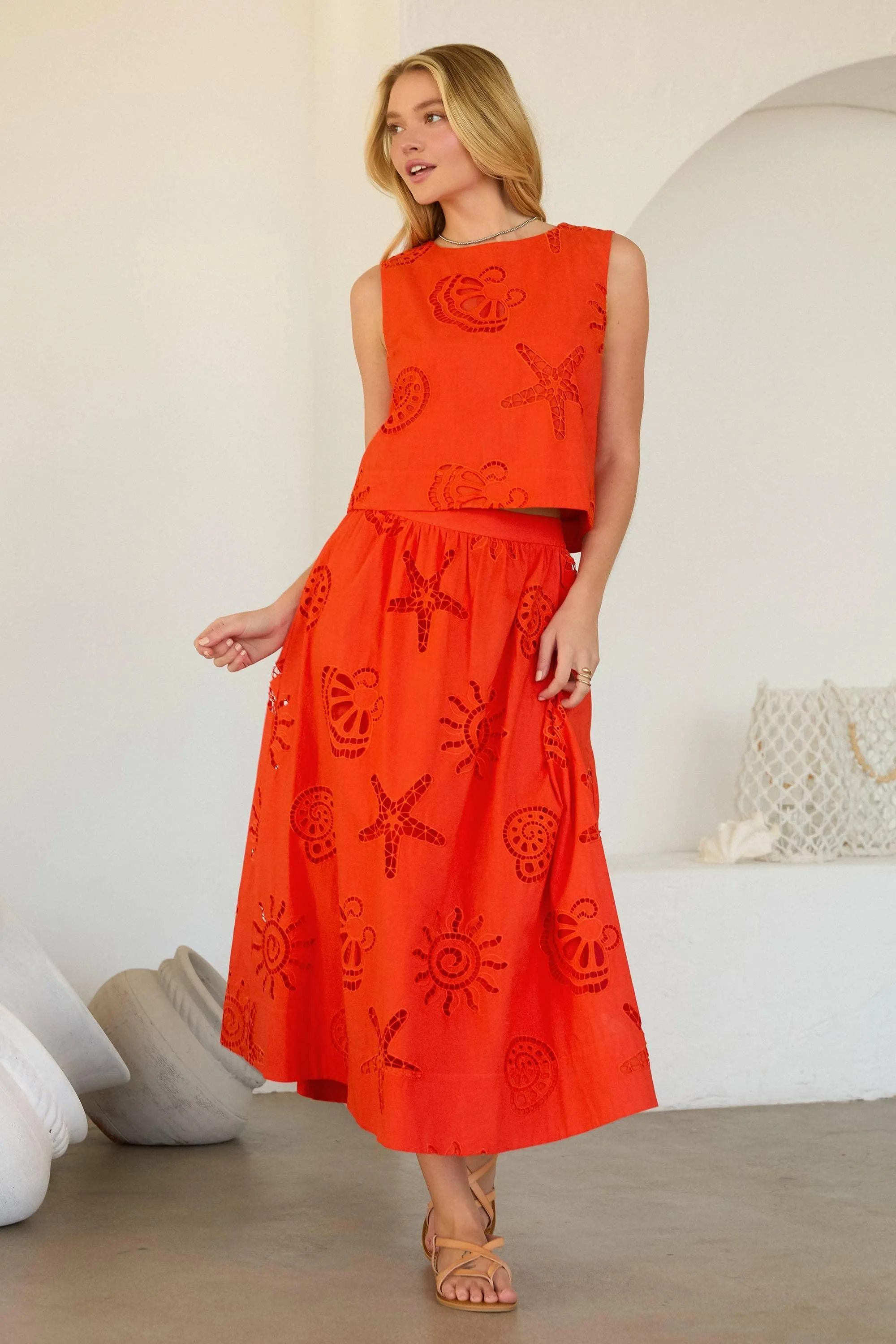 Seaside Embroidered Eyelet Sleeveless Top