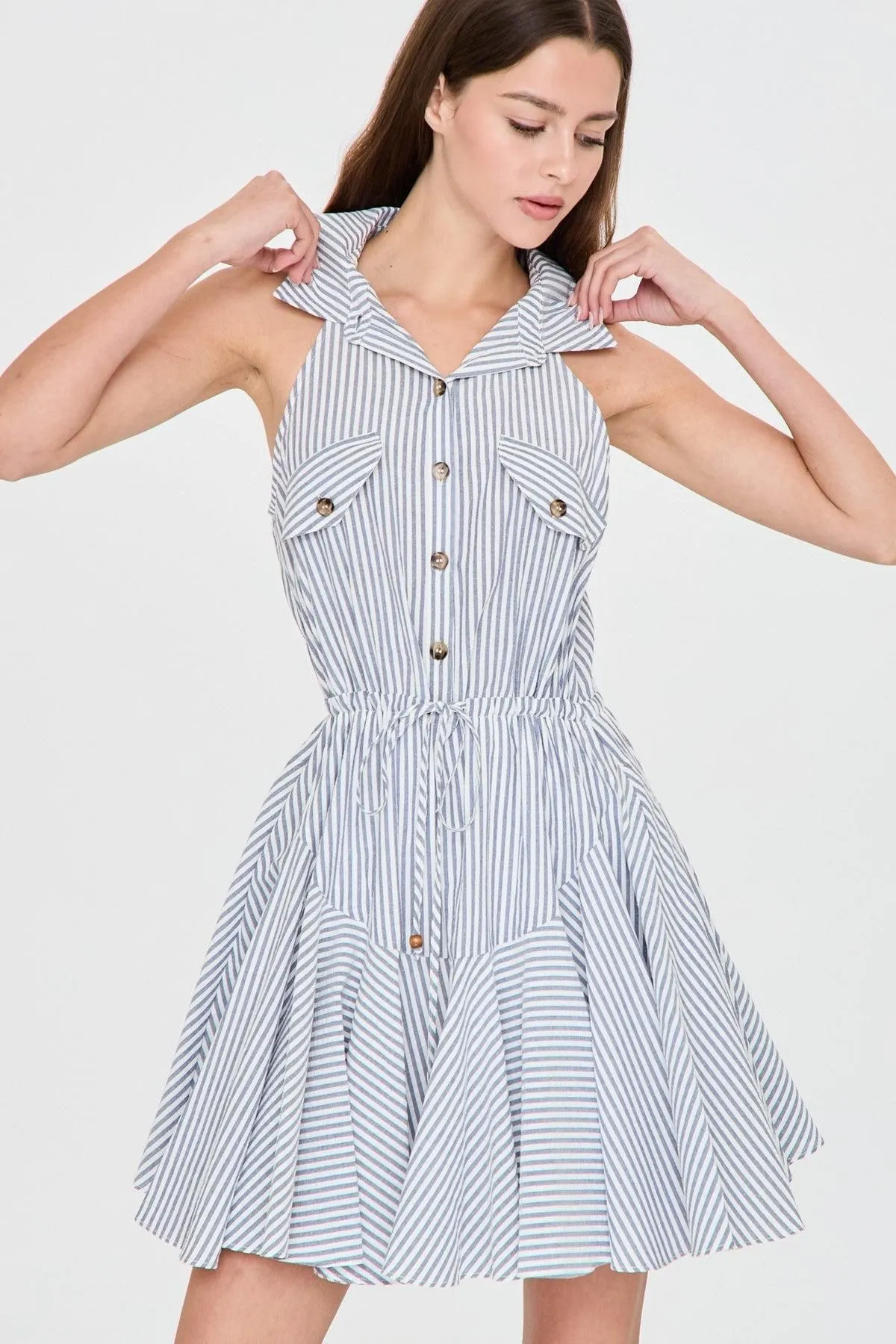 Stripe Halter Button Down Mini Dress