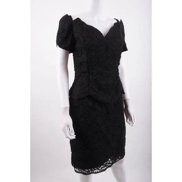 jessica mcclintock black dress vintage 1980s strapless dress Jessica McClintock black lace dress XS S –  Retro Trend Vintage main image 0