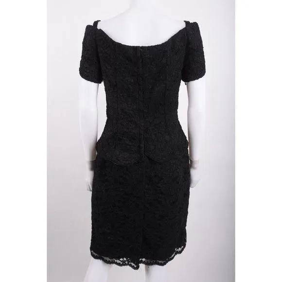 Vintage 80s Jessica McClintock Dress Black Lace Off Shoulder Cocktail Evening1