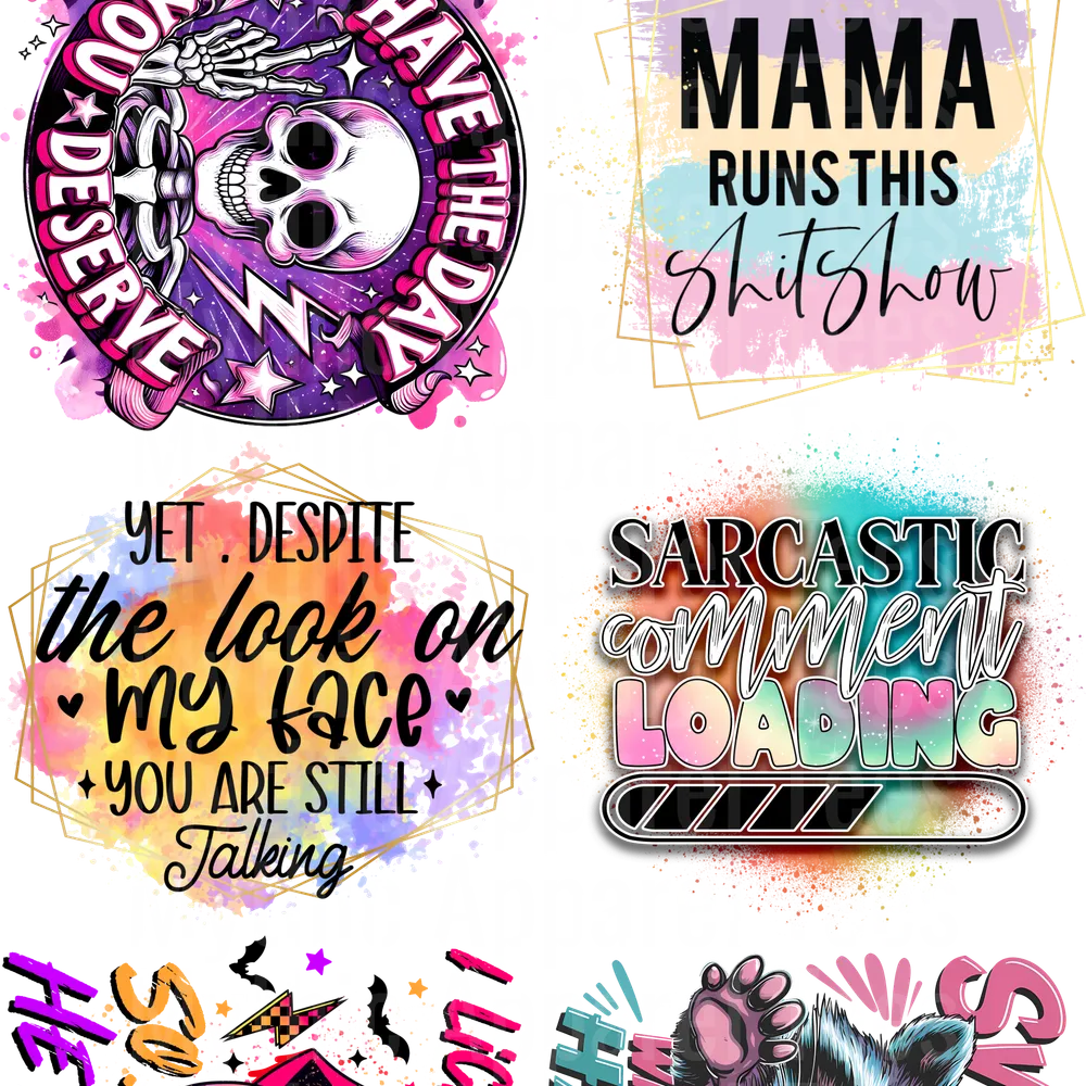 Funny Sayings assortment GANG SHEET 10 FULL SIZE IMAGES