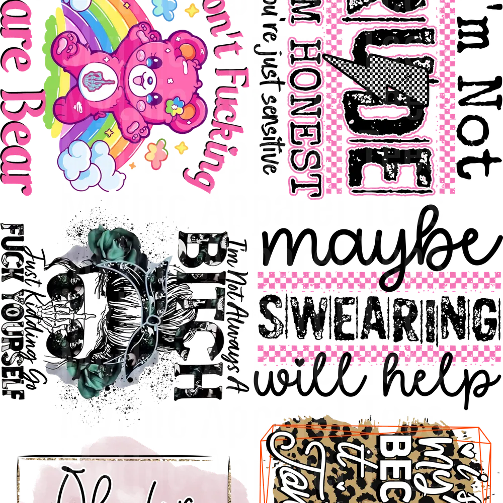 Funny Sayings Assortment 5 GANG SHEET 10 FULL SIZE IMAGES
