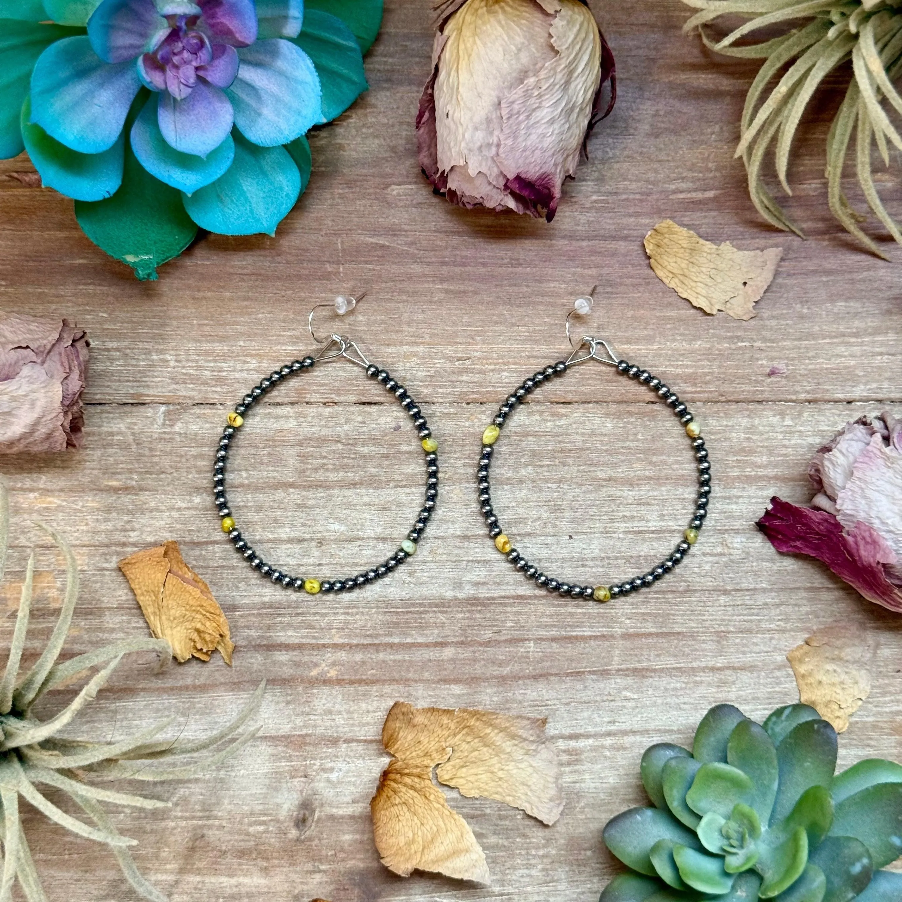 Palomino Turquoise Nugget Sterling Silver Hoop Earrings (3mm)