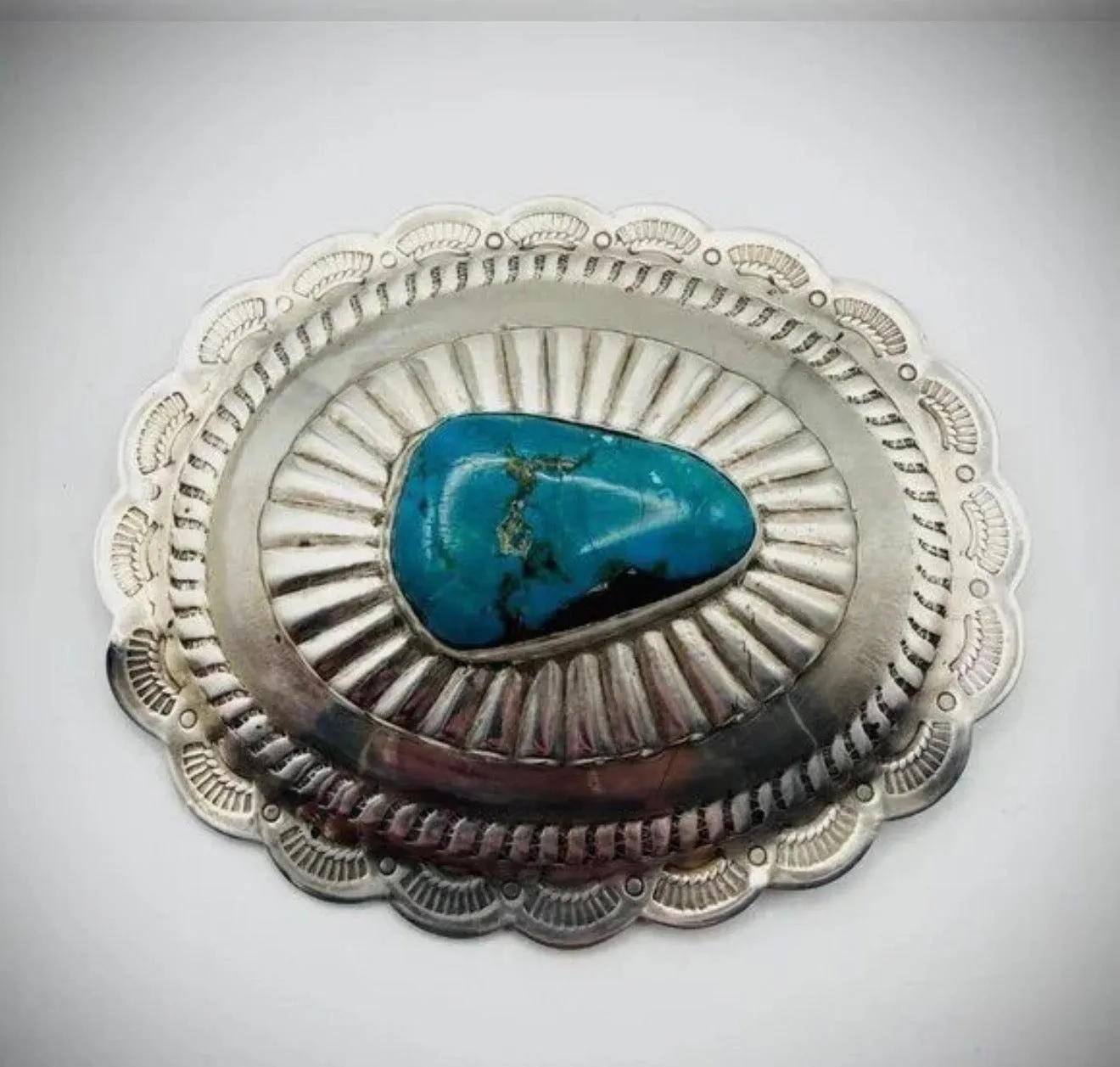 Artist Signed Vintage Sterling Turquoise Concho Belt Buckle 85g 3.75”x3”