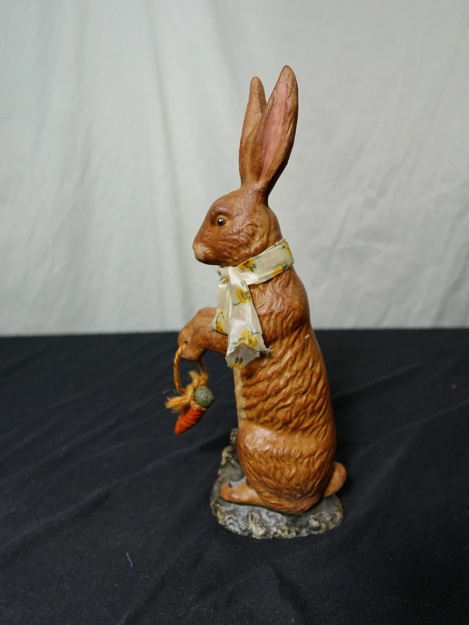 Ceramic Rabbit Figurine Holding Carrot Easter Decor