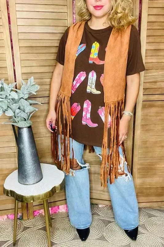 Tan Suede Long Fringe Vest
