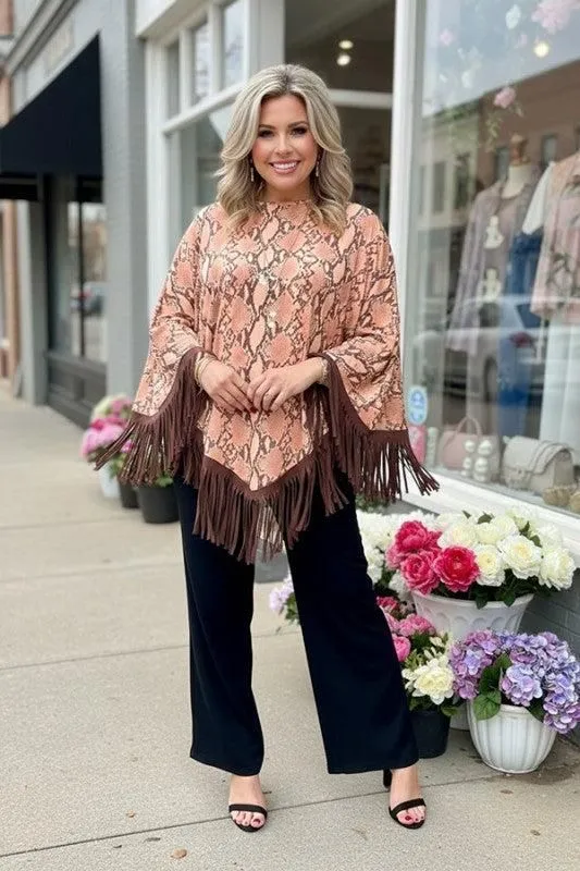 Snake Print FRINGE Poncho
