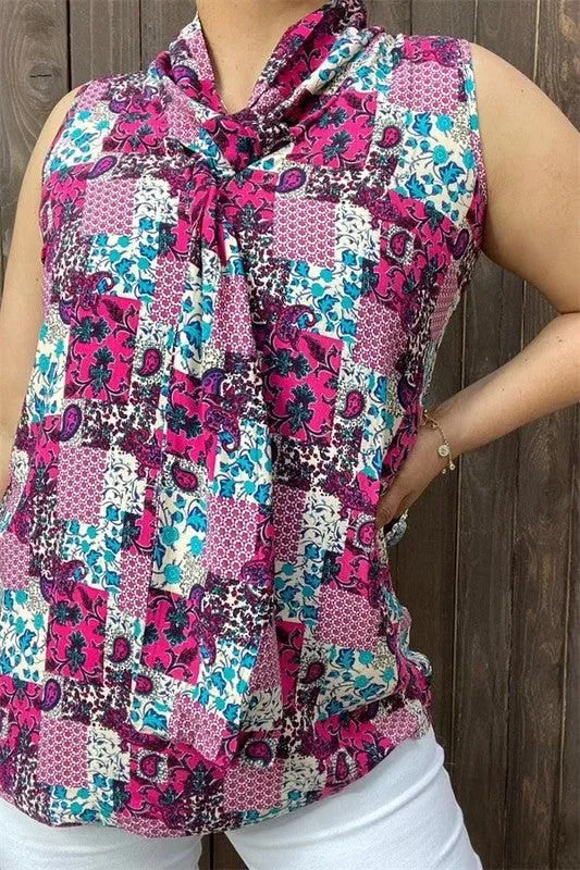 Patchwork Sleeveless Blouse
