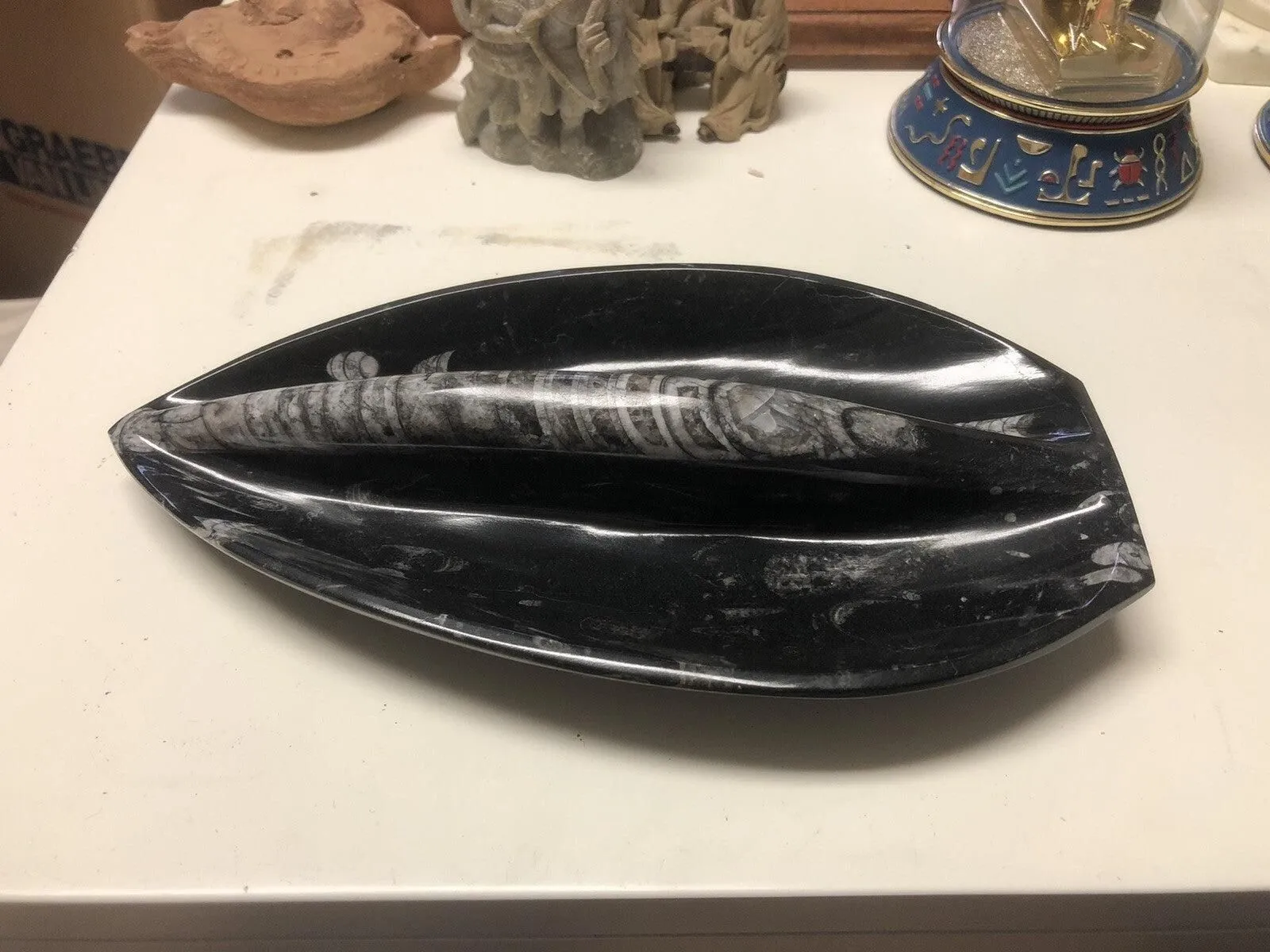 Natural Orthoceras Fossils Leaf Shape Stone Decoration