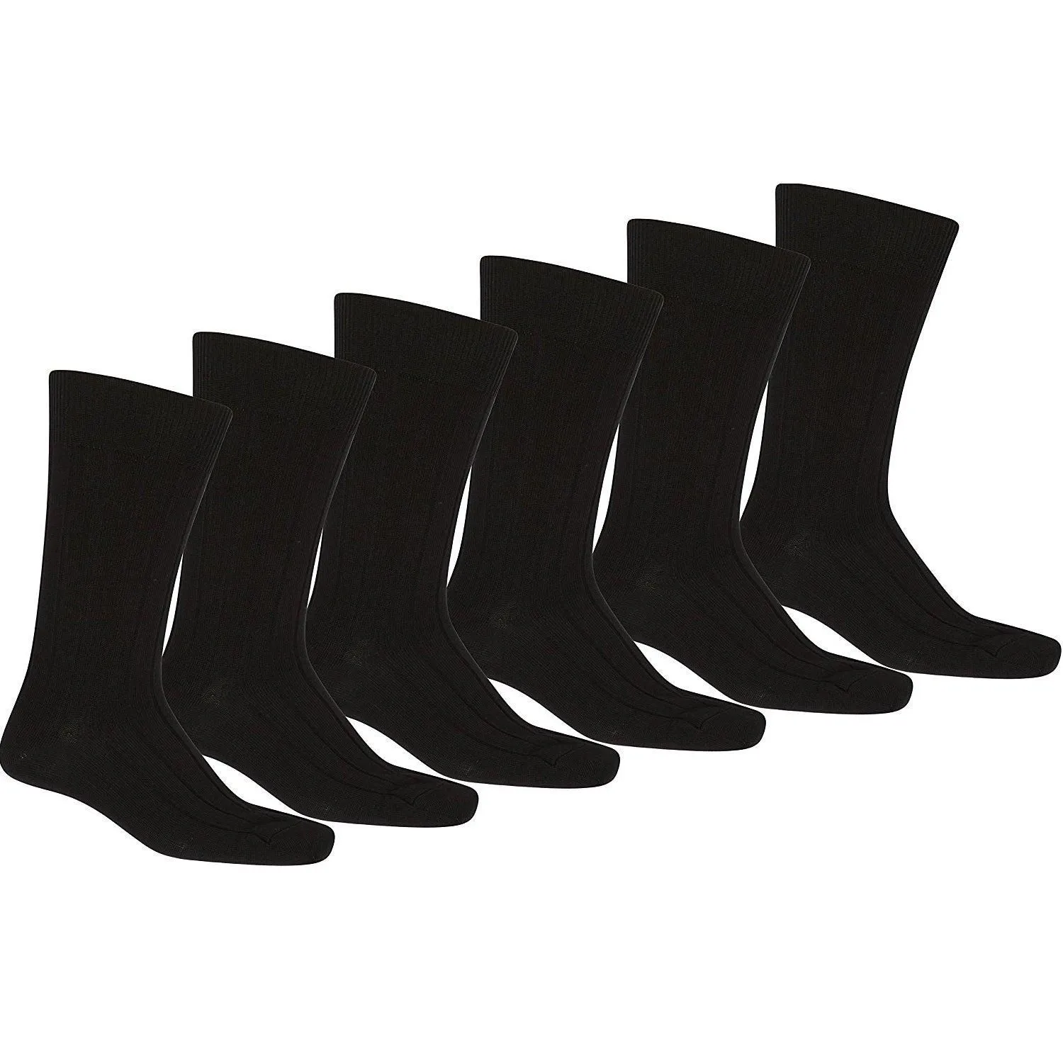 6 Pair Black Solid Dress Socks Classic Style & Comfort