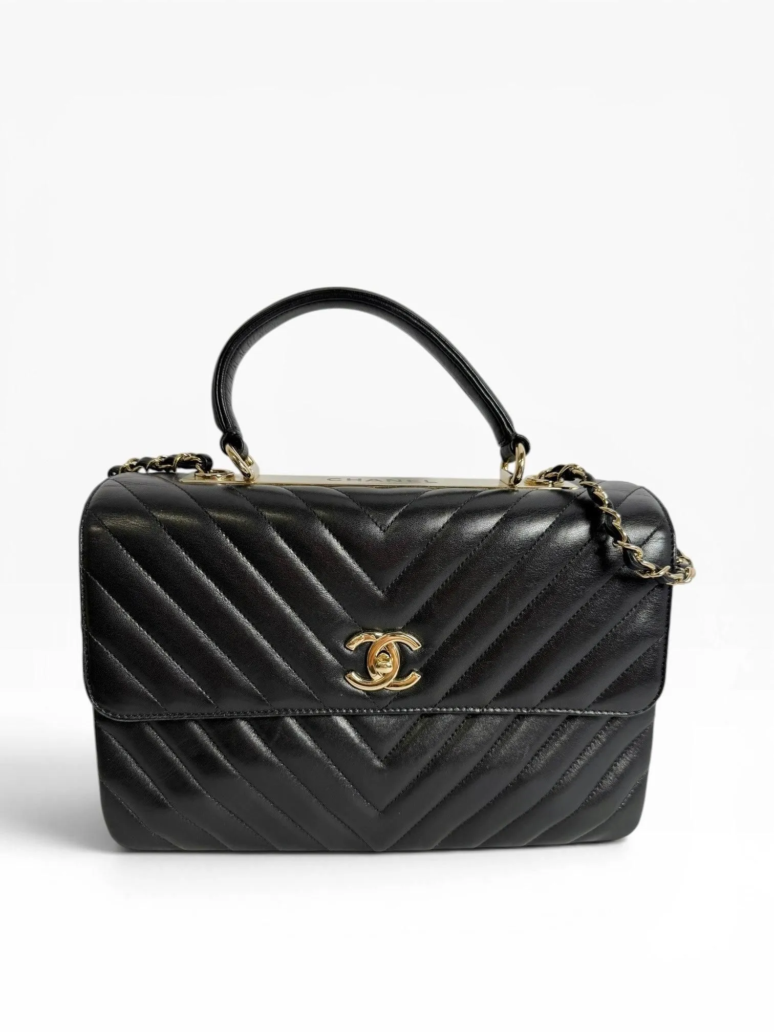 Chanel Trendy CC Top Handle Black Chevron GHW